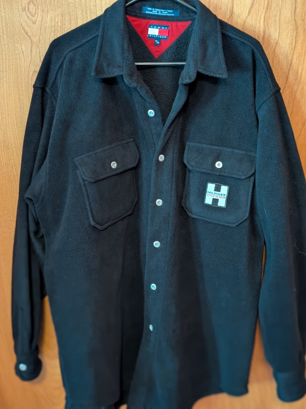 Tommy Hilfiger Black Fleece Shirt Jacket with Red Lining Accent
